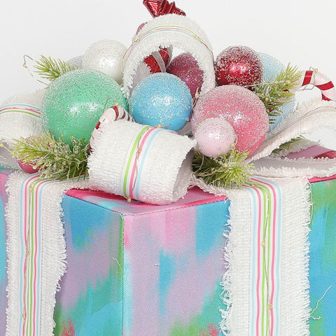 Christmas 10.0*10.0*14.0'' Blue& Purple Gift Box Décor W/Lite | Christmas Decor | Festive Holiday Decoration