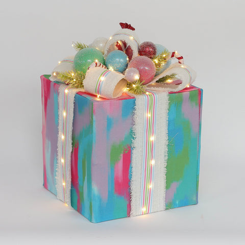 Christmas 10.0*10.0*14.0'' Blue& Purple Gift Box Décor W/Lite | Christmas Decor | Festive Holiday Decoration