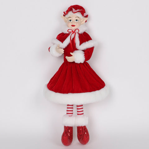Christmas Elf with Red Dress Décor - Festive Holiday Accent