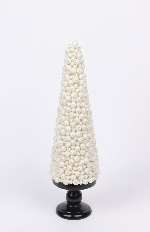 18 Inch White Berry Tree Cone With Black Resin Base