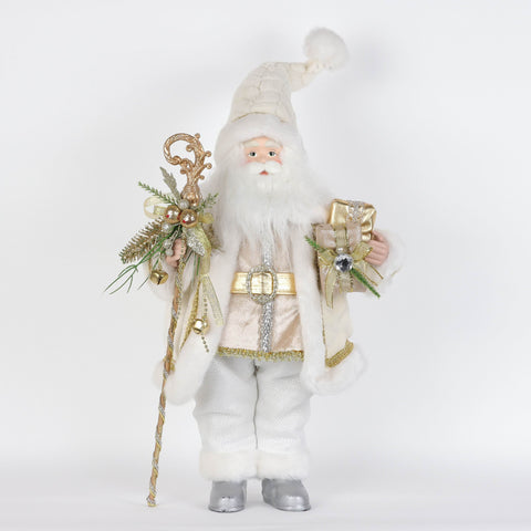 Winter'S 18'' Gold Fabric Santa With Gift Tabletop Decor