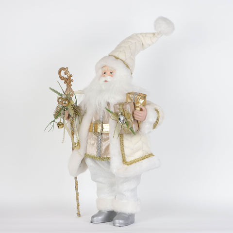 Winter'S 18'' Gold Fabric Santa With Gift Tabletop Decor