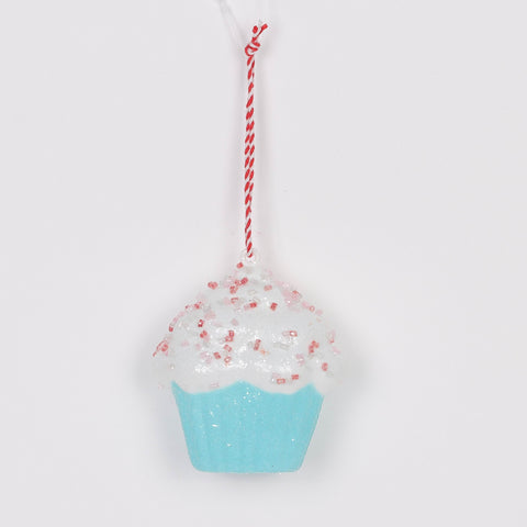 Blue Cupcake Christmas Ornament with Sprinkles