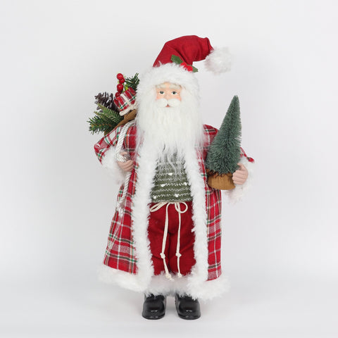 Santa'S 18 Red Fabric Santa With Gift & Tree Tabletop Decor
