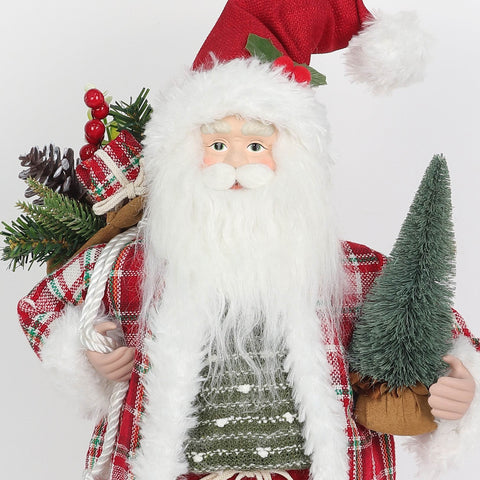 Santa'S 18 Red Fabric Santa With Gift & Tree Tabletop Decor