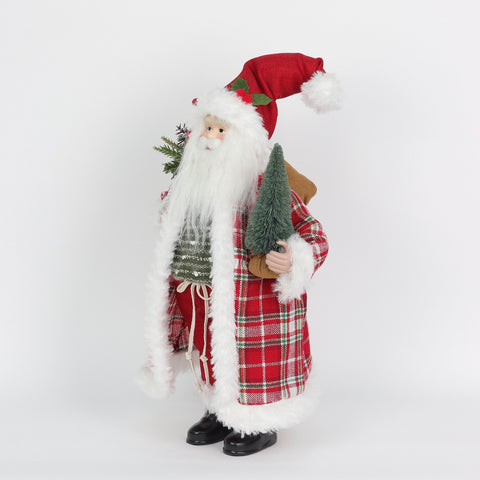 Santa'S 18 Red Fabric Santa With Gift & Tree Tabletop Decor
