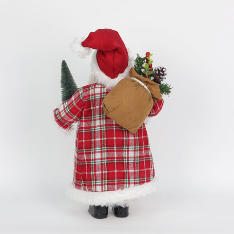 Santa'S 18 Red Fabric Santa With Gift & Tree Tabletop Decor