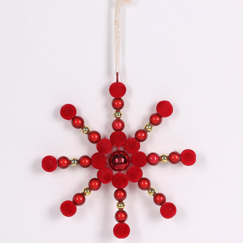 Christmas Red Beaded Ornament Décor - Elegant Holiday Tree Decoration