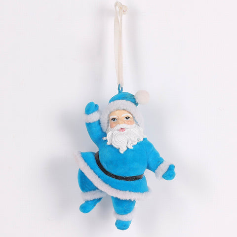 Christmas Pale Blue Dancing Santa Ornament Décor - Playful Holiday Tree Decoration