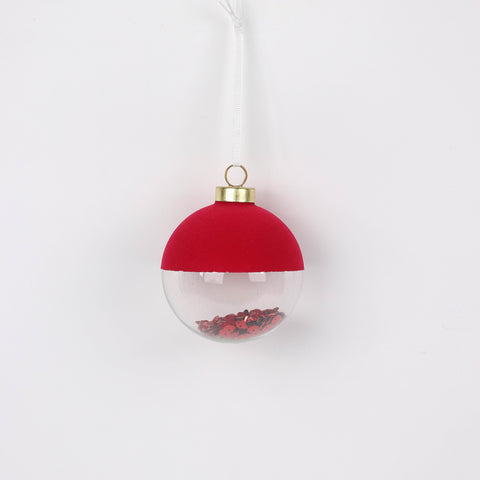 Red Half Flocked Half Clear Glass Ball Christmas Ornament - Holiday Décor