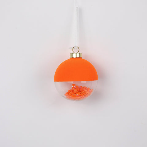Orange Half Flocked Half Clear Christmas Glass Ball Ornament - Holiday Décor