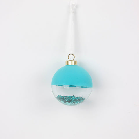 Light Blue Half Flocked Half Clear Glass Ball Christmas Ornament - Holiday Décor