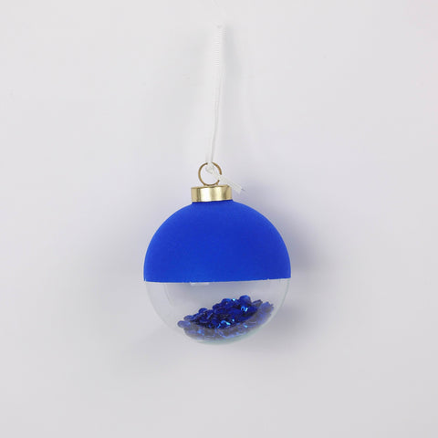 Dark Blue Half Flocked Half Clear Glass Ball Christmas Ornament - Holiday Décor