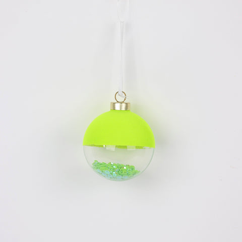 Yellow Half Flocked Half Clear Glass Ball Christmas Ornament - Holiday Décor