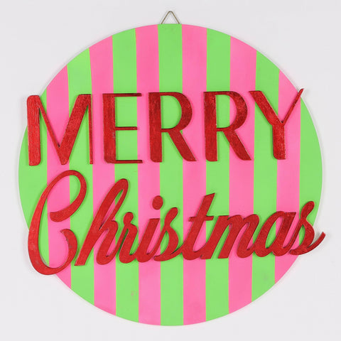 "Merry Christmas" Pink and Green Wall Décor - Festive Holiday Sign