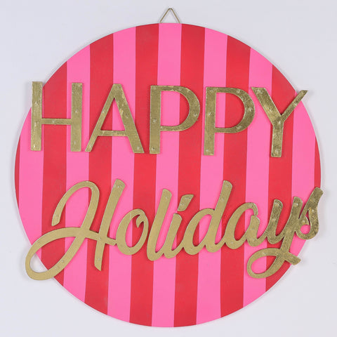 Christmas "Happy Holidays" Red and Pink Wall Décor - Festive Holiday Sign