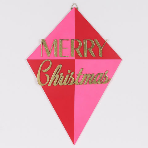 Christmas "Merry Christmas" Diamond Wall Décor in Red and Pink - Festive Holiday Accent