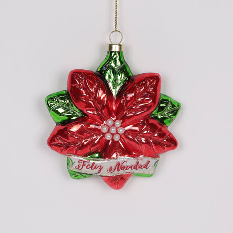 Poinsettia Merry & Bright Christmas Ornament