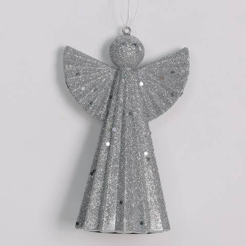 Silver Glitter Angel Christmas Ornament
