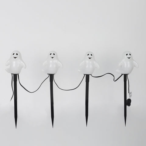 Halloween White Pumpkin Lawn Light-Up Stakes (Pack of 4) | Festive Outdoor Decor