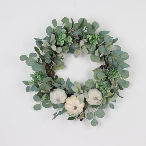 Harvest Wreath with White Pumpkins Décor