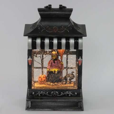 6.5*3.625*11.375'' Black Water Lantern W/Witch Décor