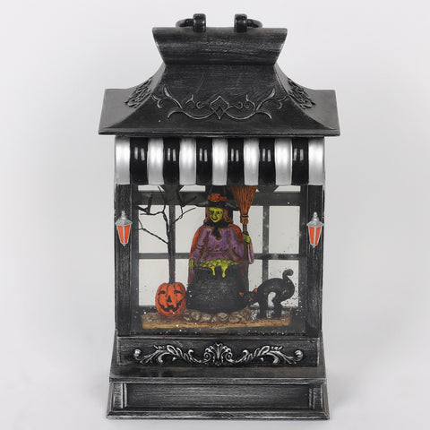 6.5*3.625*11.375'' Black Water Lantern W/Witch Décor