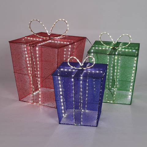 S/3 Pre-Lit Gift Boxes Décor