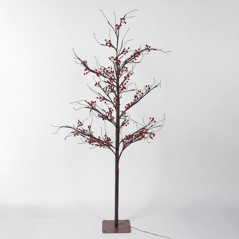 59'' Pre-Lit Christmas Berry Tree Decor with Warm White LED Lights – Indoor/ Outdoor Holiday Decor