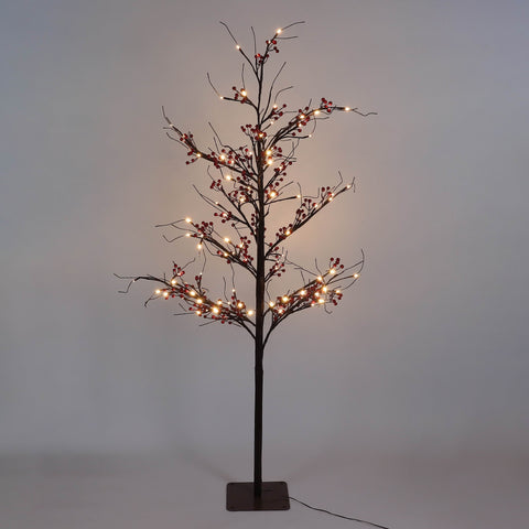 59'' Pre-Lit Christmas Berry Tree Decor with Warm White LED Lights – Indoor/ Outdoor Holiday Decor