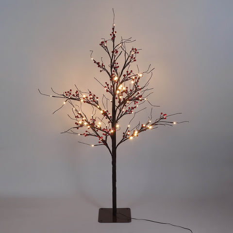 50'' Pre-Lit Christmas Berry Tree Decor with Warm White LED Lights – Indoor/ Outdoor Holiday Decor