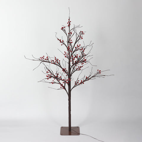 50'' Pre-Lit Christmas Berry Tree Decor with Warm White LED Lights – Indoor/ Outdoor Holiday Decor