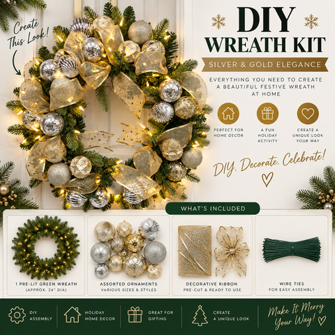 Elegant Silver & Gold DIY Christmas Wreath Kit