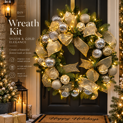 Elegant Silver & Gold DIY Christmas Wreath Kit