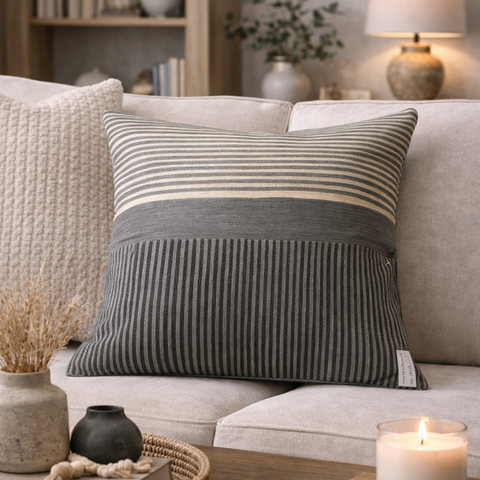Aari Embroidery  Cushion Cover, Front Cotton Sheeting & Back Cotton Chambray, With Concealed Zip