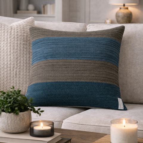 Aari  Embroidery And Pintuck  Cushion Cover Made On Front Cotton Sheeting & Back Cotton Chambray, With Concealed Zip