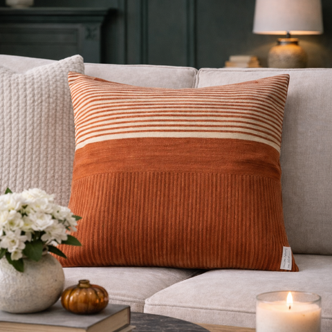 Aari Embroidery Cushion Cover, Front-Cotton Sheeting & Back -Cotton Chambray, With Concealed Zip