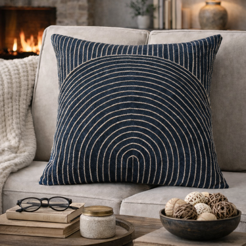 Machine And Aari  Embroidery Cushion Cover ,Front  & Back- Cotton Casement, With Concealed Zip