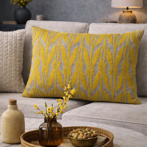 Embroidery Cushion Cover , Front  & Back Cotton Chambray, With Concealed Zip