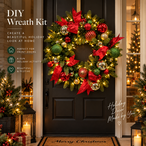 Classic Red, Green & Gold DIY Christmas Wreath Kit