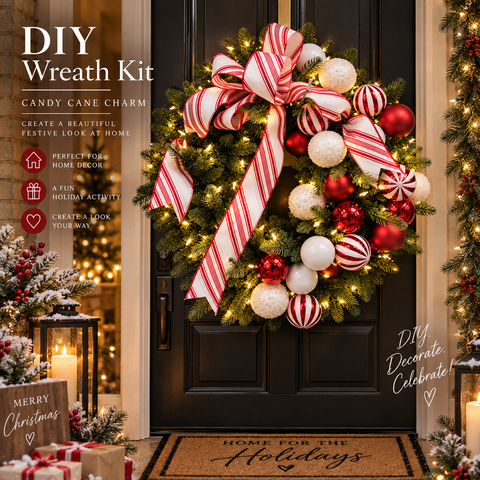 Candy Cane Red & White DIY Christmas Wreath Kit