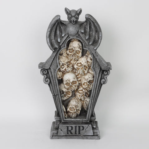 13.75*4.75*25.5'' Lighting Rip Tombstone W/Stacked Skulls Décor