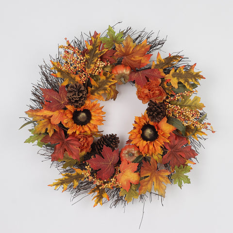 Harvest Fall Wreath with Sunflower Décor