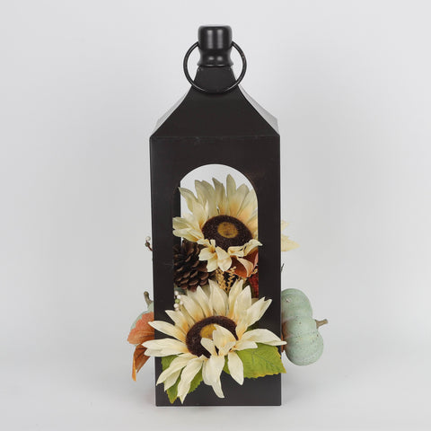 Harvest Sunflower Lantern with Pumpkin Décor