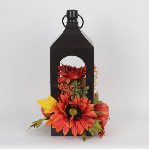 Harvest Floral Lantern with Orange Pumpkins Décor