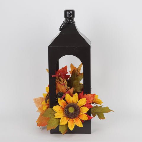 Harvest Sunflower Lantern Décor with Light-Up Candle