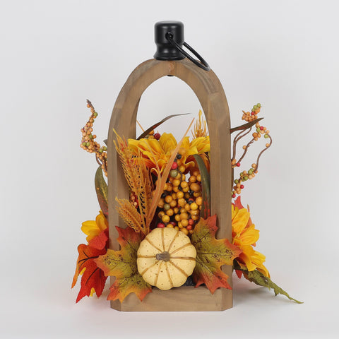 Harvest Fall Floral Lantern with Pumpkins Décor
