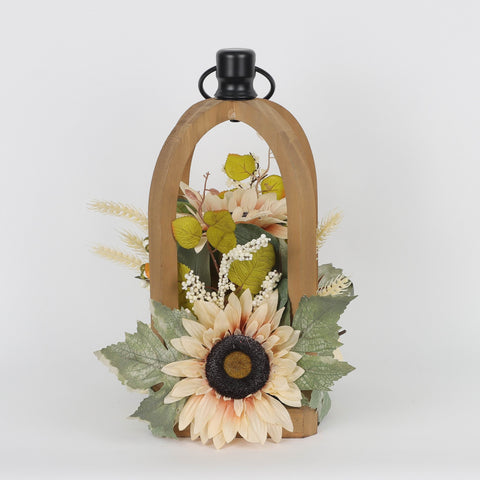 Harvest Floral Lantern with Pumpkins Décor
