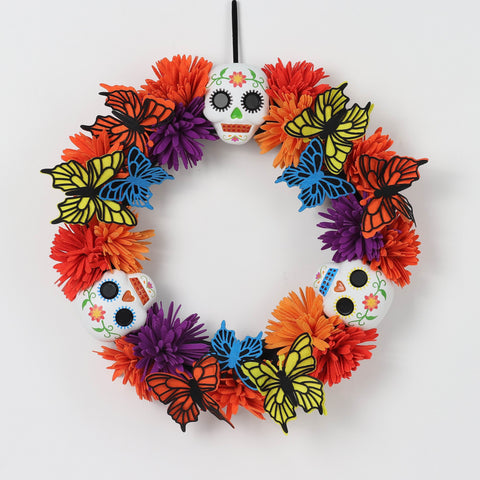 Day of the Dead Skull and Butterfly Wreath
