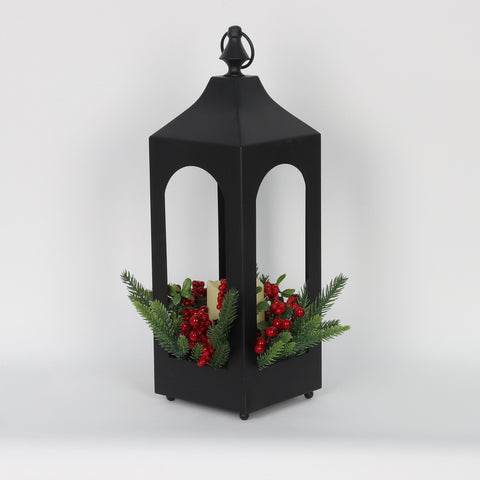 Christmas Tin Lantern W/ Led Candle
